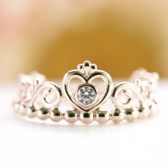 Pandora Rose Gold Princess Tiara Crown Ring 180880CZ - Picture 1 of 3